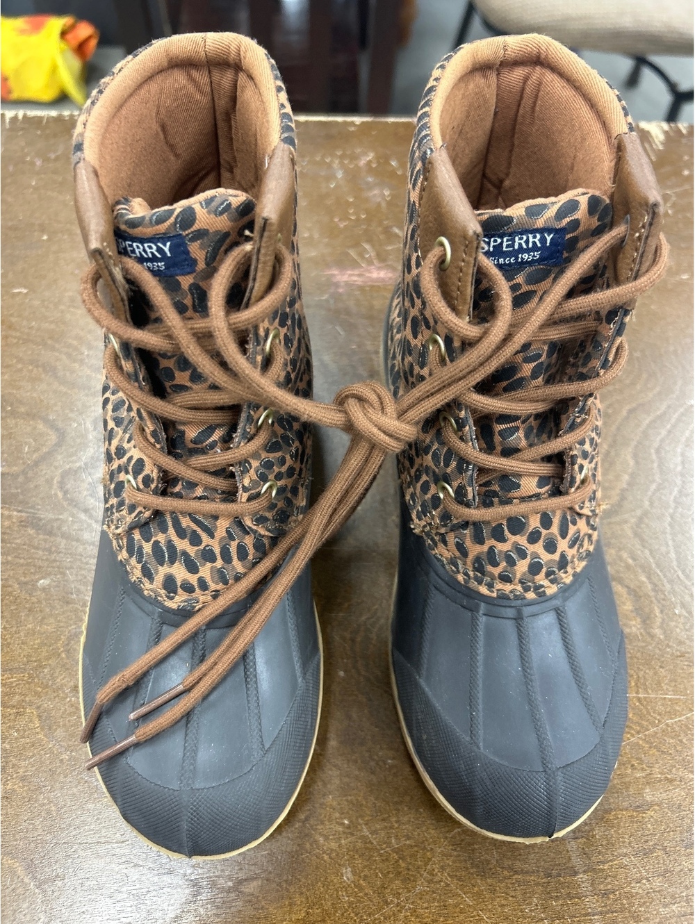 Sperry Waterproof Duck Boots Size 3 with Leopard Print, Size 3M
